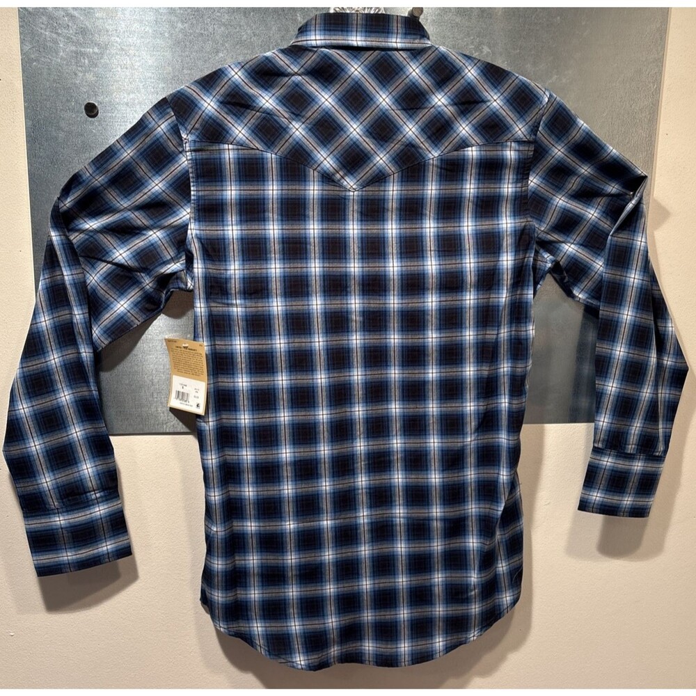 Wrangler Western Pearl Snap Cowboy Long Sleeve Blue/Gray/Black Plaid Shirt S NEW - Picture 16 of 16
